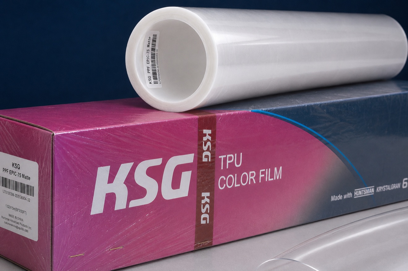 KSG paint protection film roll with its unique product identification label